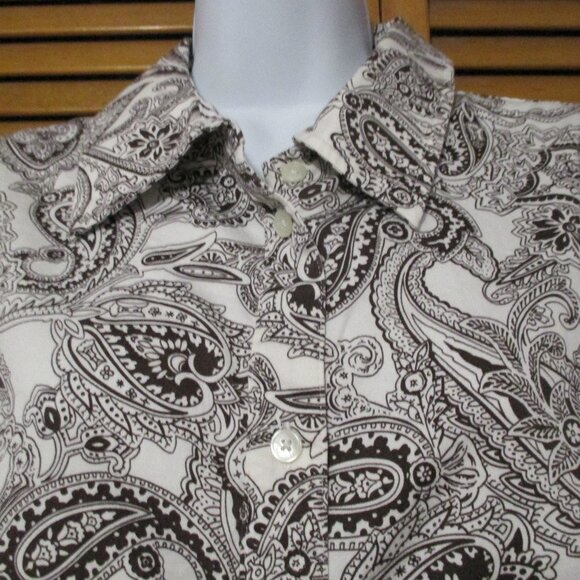 Jones New York top long sleeve button down brown and cream cotton blouse size 2x - Picture 4 of 8
